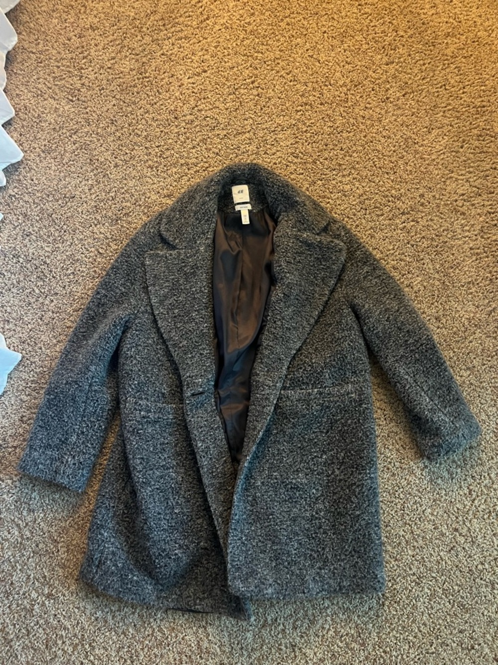 H&M Dark Gray Textured Bouclé Pea Coat